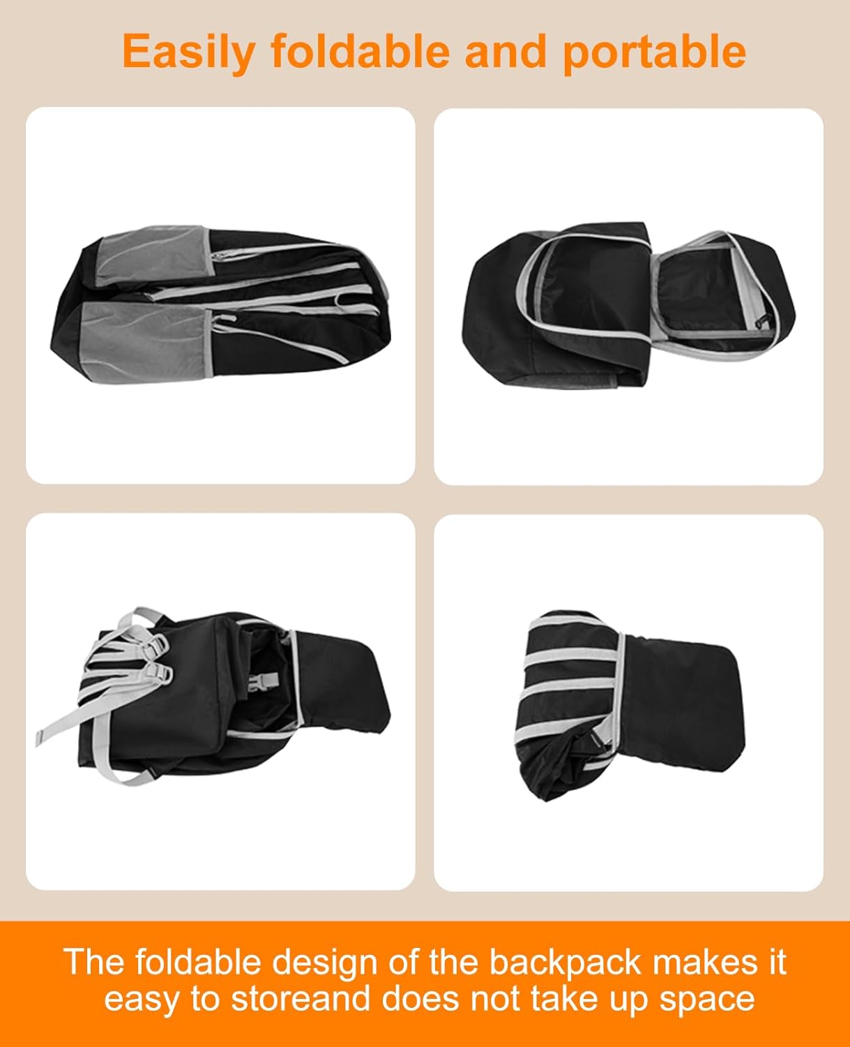 Hiking Daypack Portable Foldable Backpack, Large Capacity Shoulders Bag for Travel, Camping, Mountaineering (Black) - Image 2