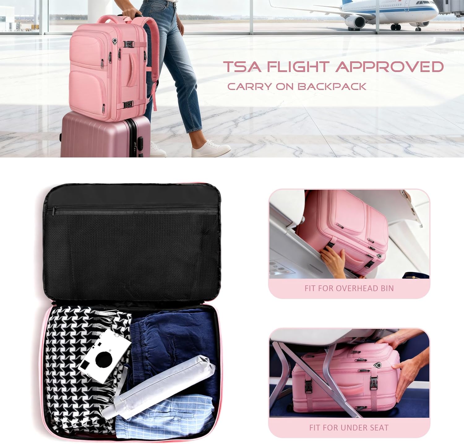 Women's Travel Backpack, Extra Large Expandable Travel Bag with USB Port - Image 2